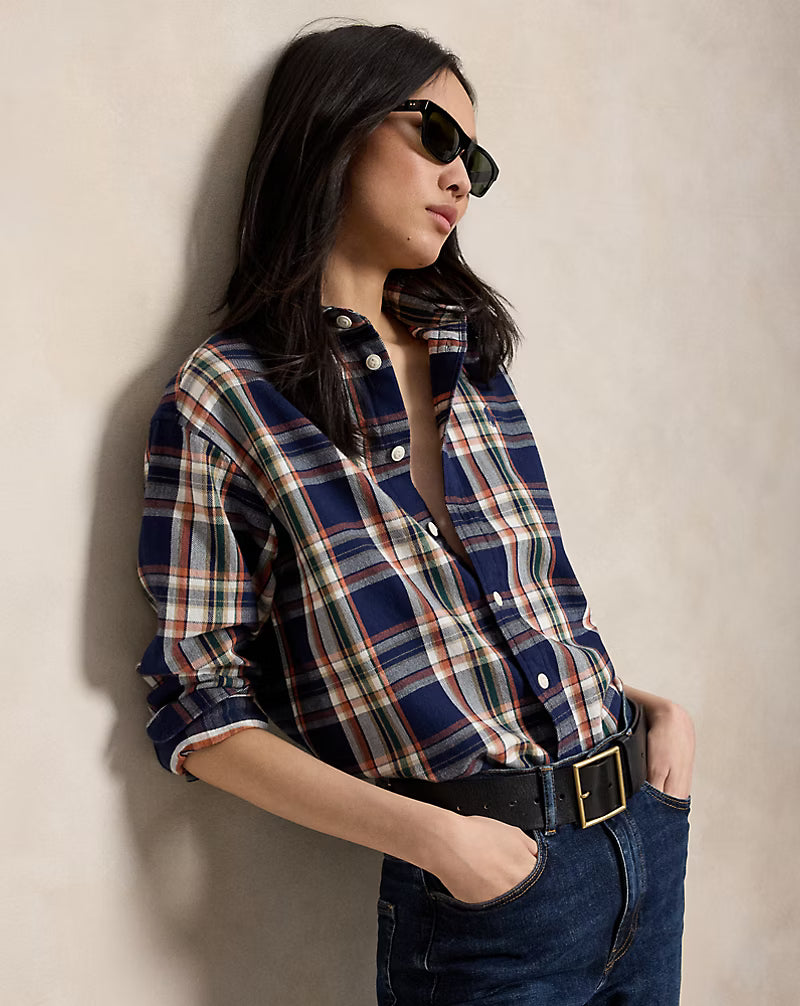 Polo Ralph Lauren naisten kauluspaita Relaxed Fit Plaid Cotton Shirt, sininen ruutu