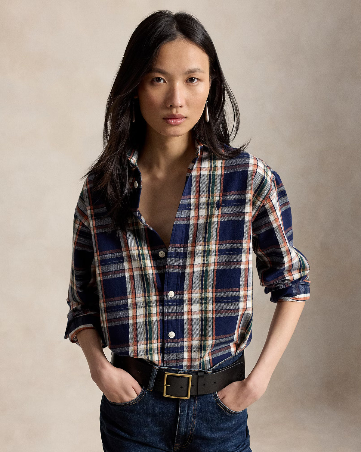Polo Ralph Lauren naisten kauluspaita Relaxed Fit Plaid Cotton Shirt, sininen ruutu