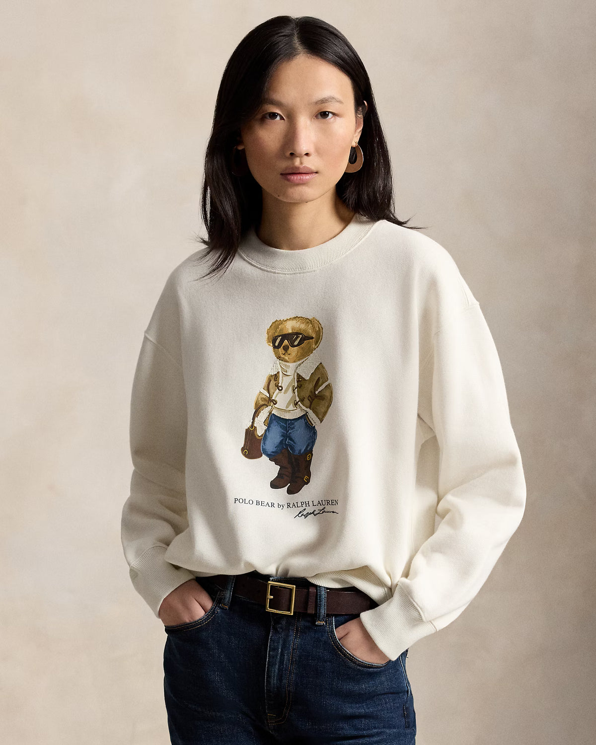 Polo Ralph Lauren naisten collegepaita Polo Bear Fleece Sweatshirt, valkoinen