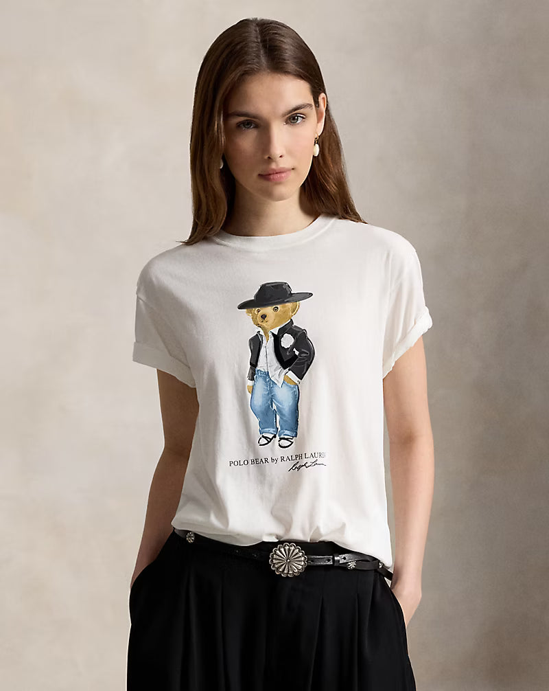 Polo Ralph Lauren naisten T-paita Holiday Polo Bear Cotton Jersey Tee, valkoinen