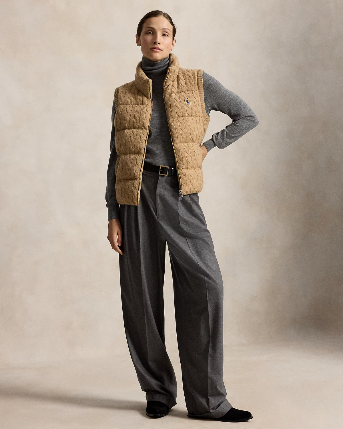 Polo Ralph Lauren naisten liivi Cable-Knit Wool-Cashmere Zip Gilet, vaalea beige