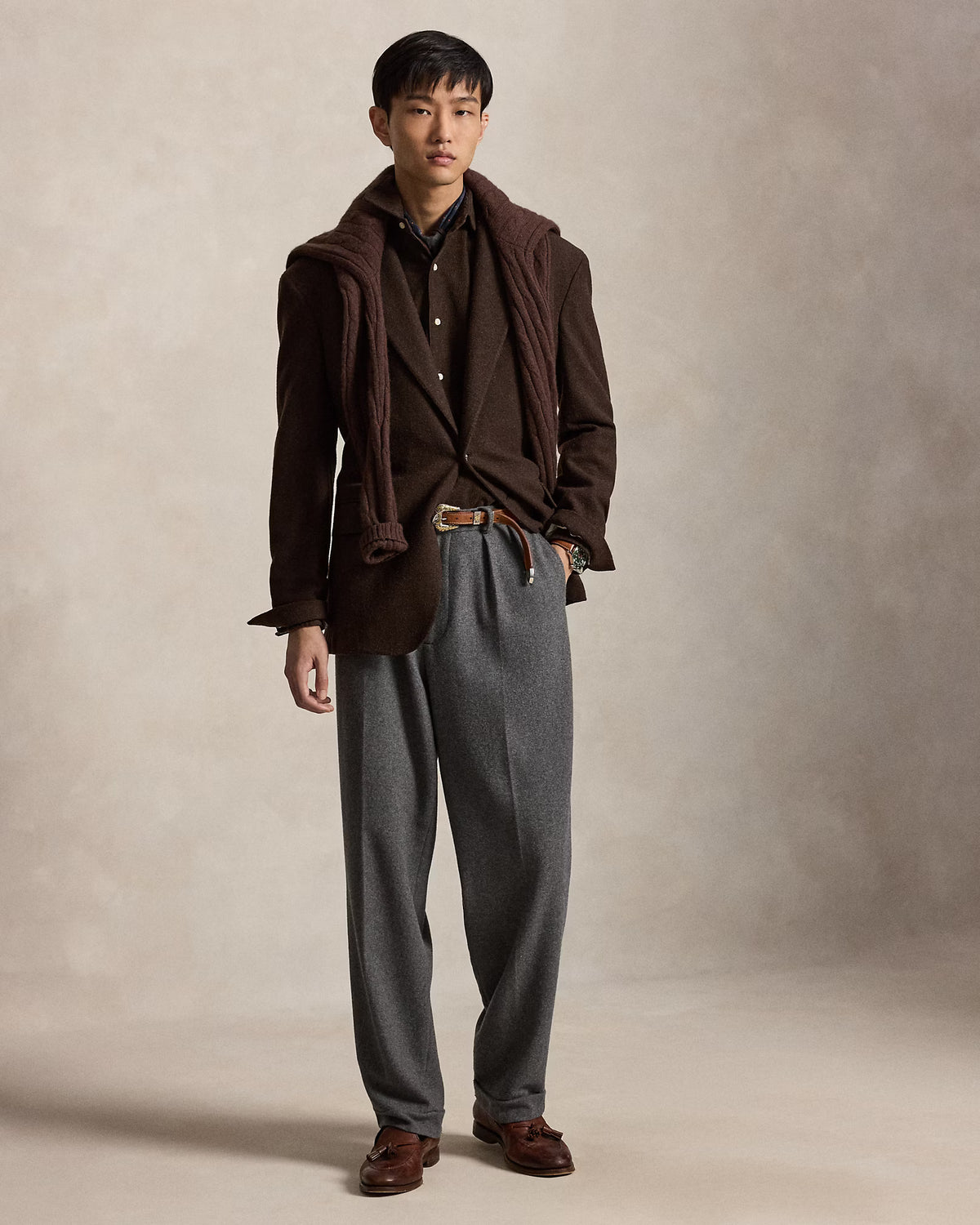 Polo Ralph Lauren miesten kauluspaita Custom Fit Stretch Corduroy Shirt, Alpine Brown Heather