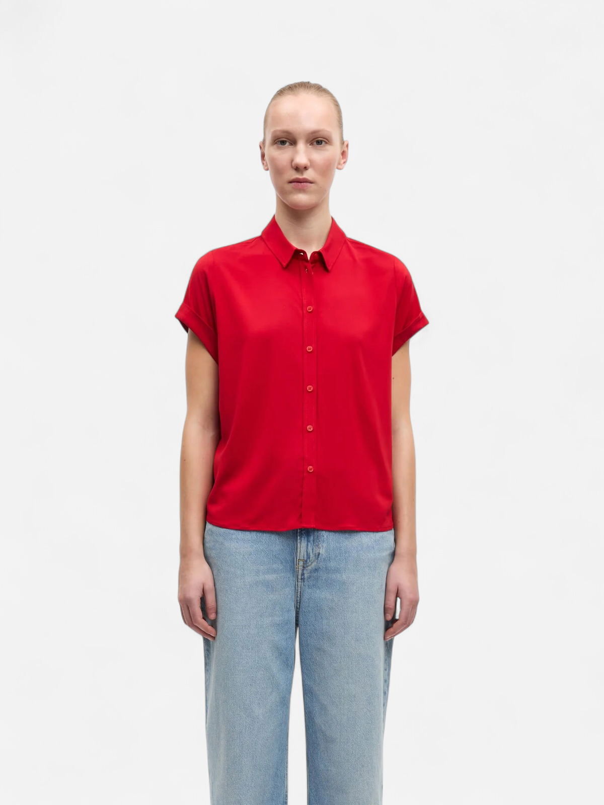 Samsoe and Samsoe, Naisten Lyhythihainen Kauluspaita, Majan Ss Shirt 9942 Punainen - Kekäle.fi