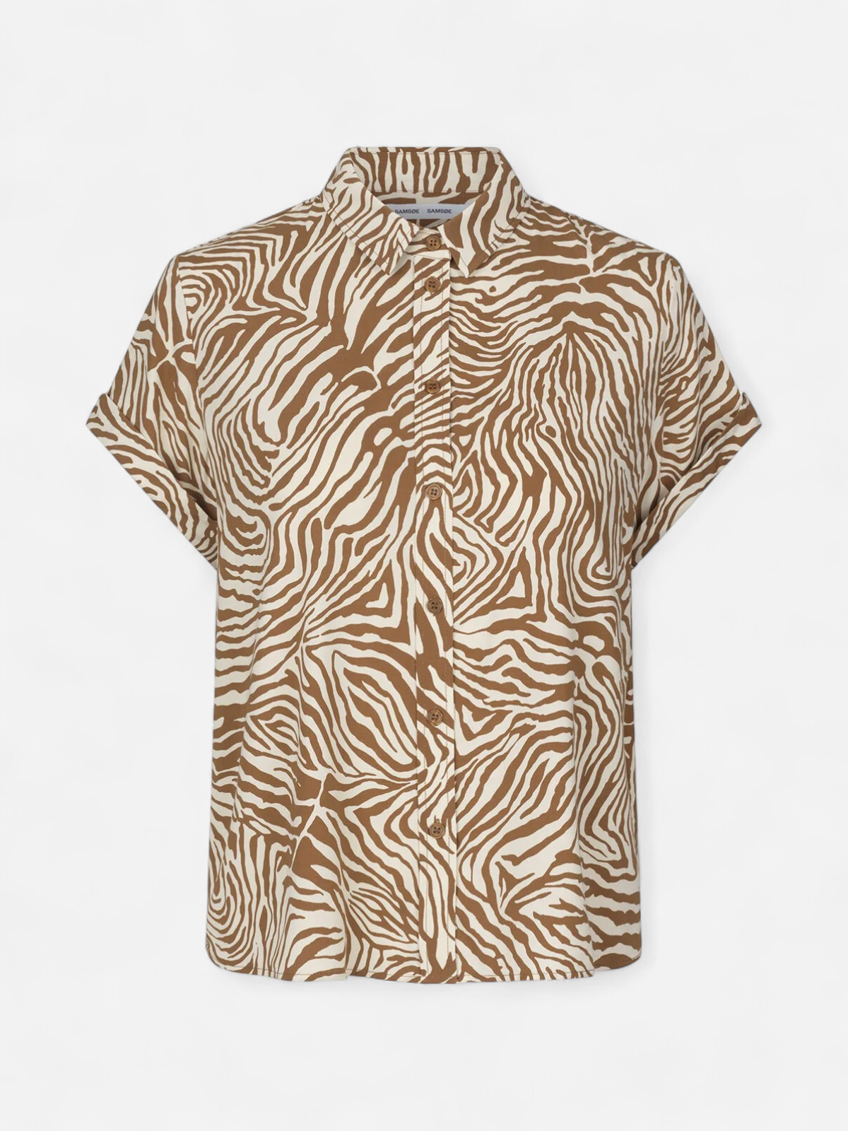 Samsoe and Samsoe, Naisten Lyhythihainen Kauluspaita, Majan Ss Shirt 9942 Ruskea Kuosi - Kekäle.fi