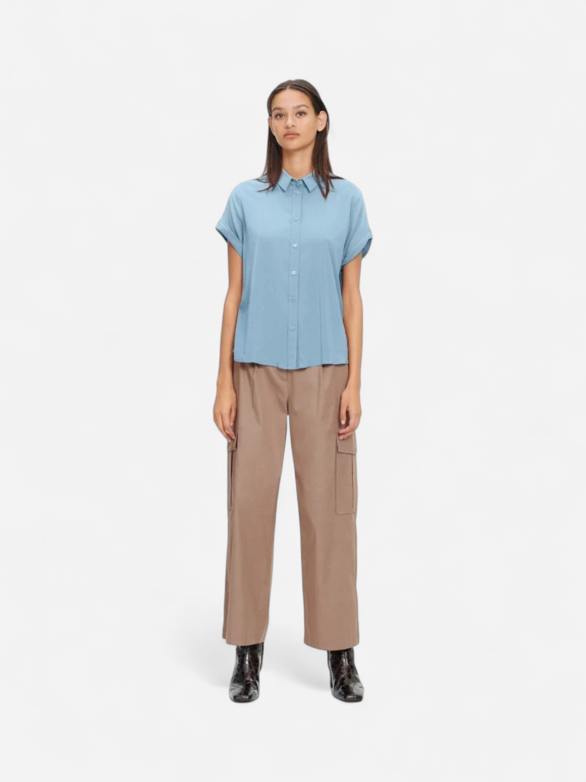 Samsoe and Samsoe, Naisten Lyhythihainen Kauluspaita, Majan Ss Shirt 9942 Vaaleansininen - Kekäle.fi
