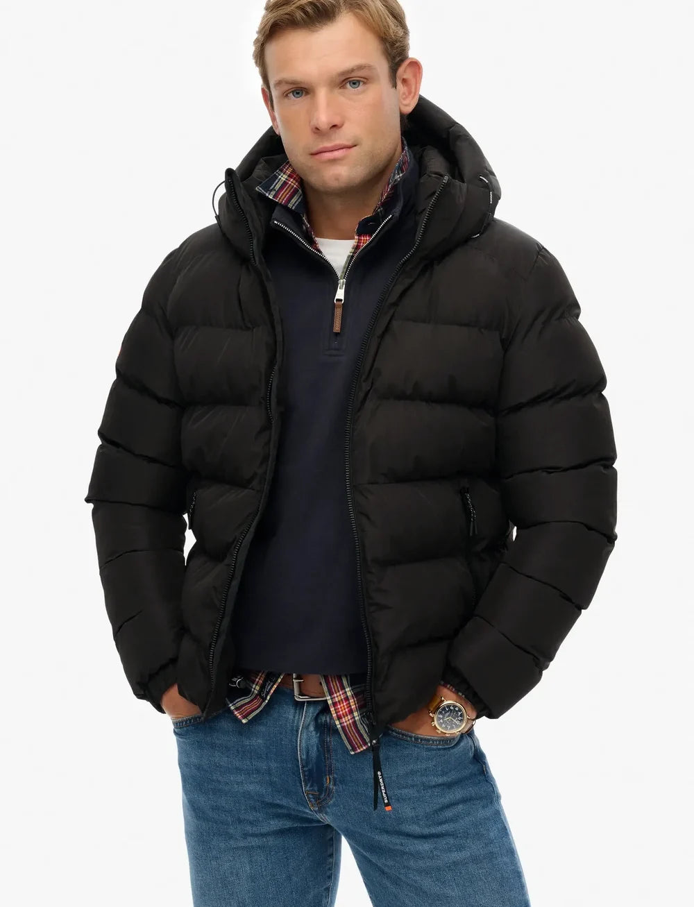 Superdry Miesten Talvitakki, Hooded Sports Puffer Jacket Musta
