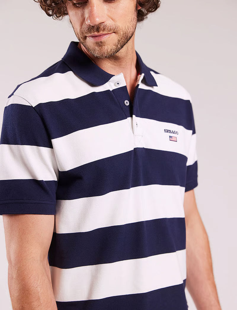 Sebago miesten pikeepaita Mick Block Stripe Pique Nos, raidallinen sininen