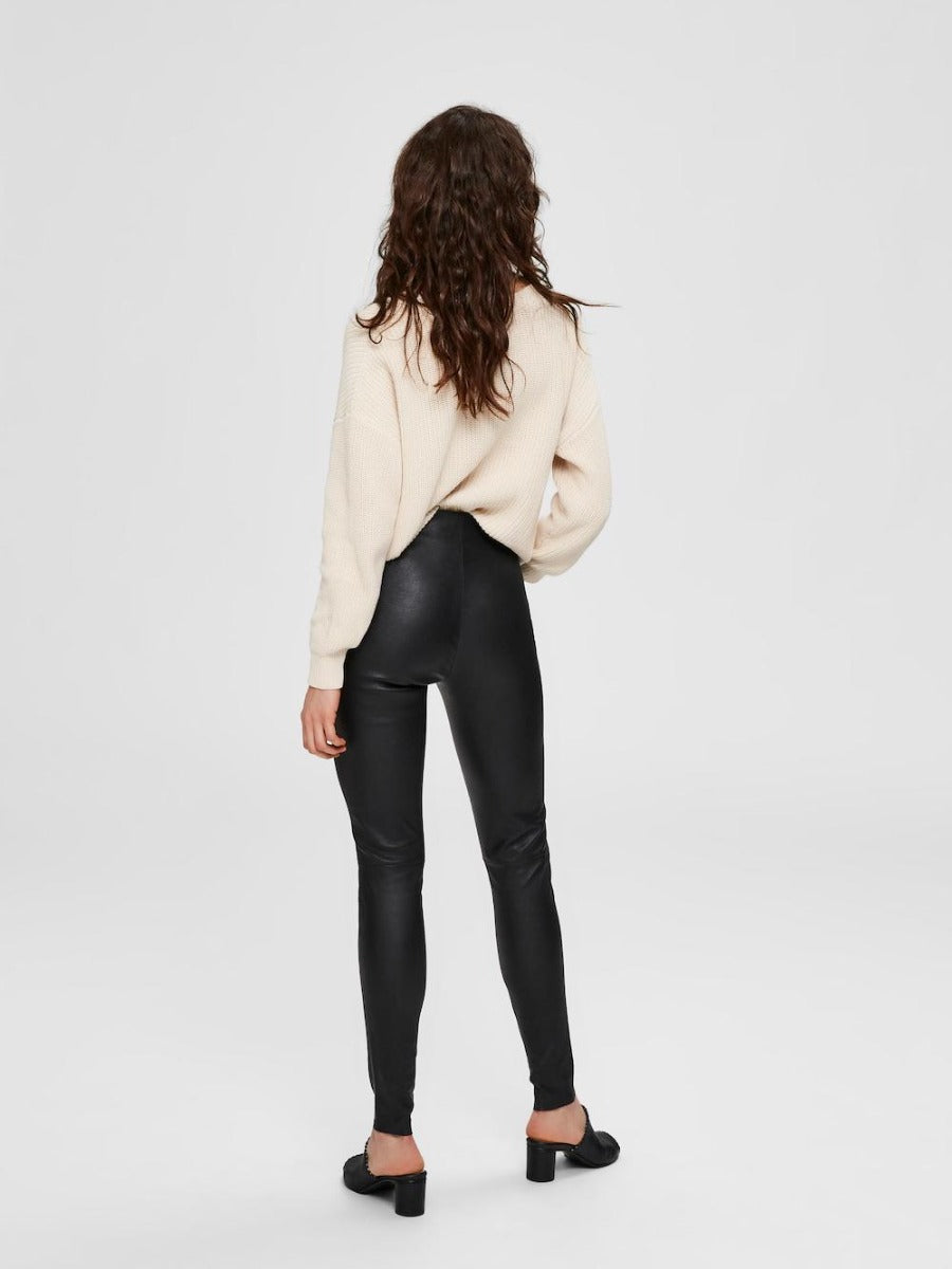 Selected Femme Nahkahousut, Sylvia Mw Stretch Leather. Musta
