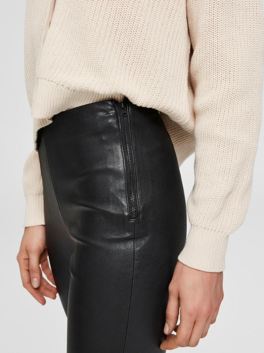 Selected Femme Nahkahousut, Sylvia Mw Stretch Leather. Musta