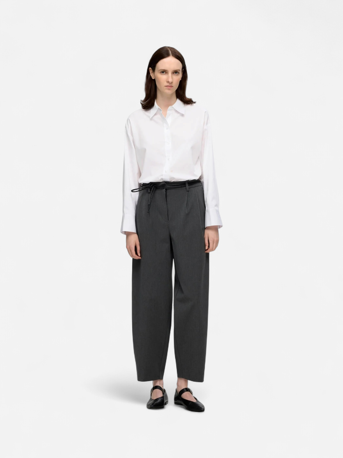 Selected Femme Naisten Housut, SLFPIYA HW BARREL PANT Grafiitti - Kekäle.fi