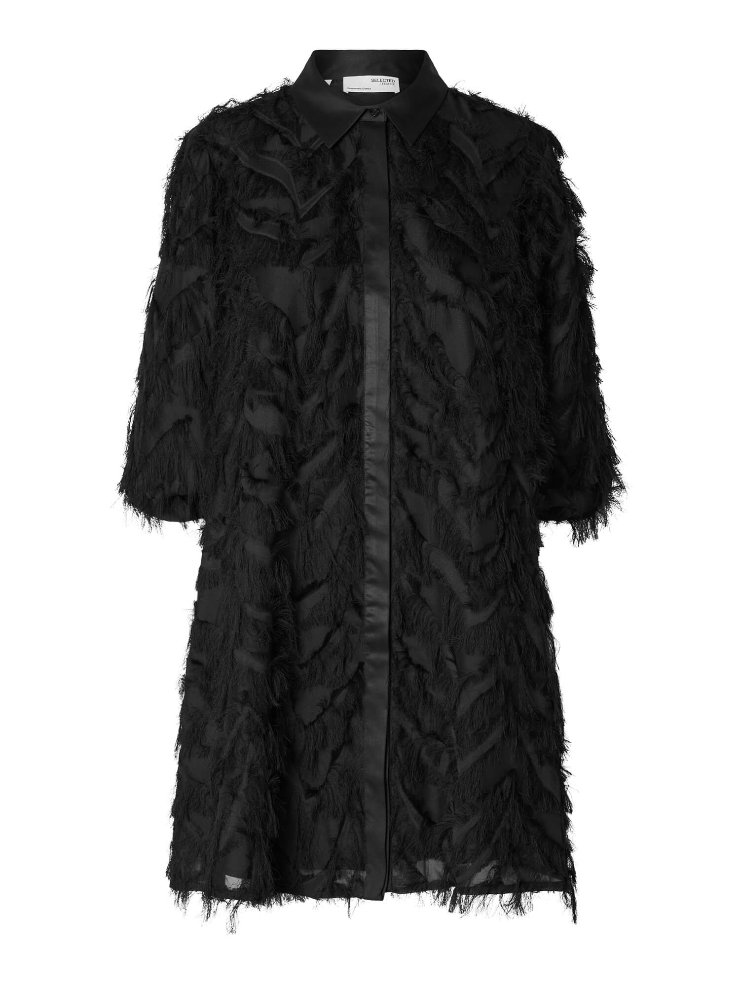 selected-femme-naisten-mekko-lfmyline-3-4-short-fluffy-shirt-dress-musta-2