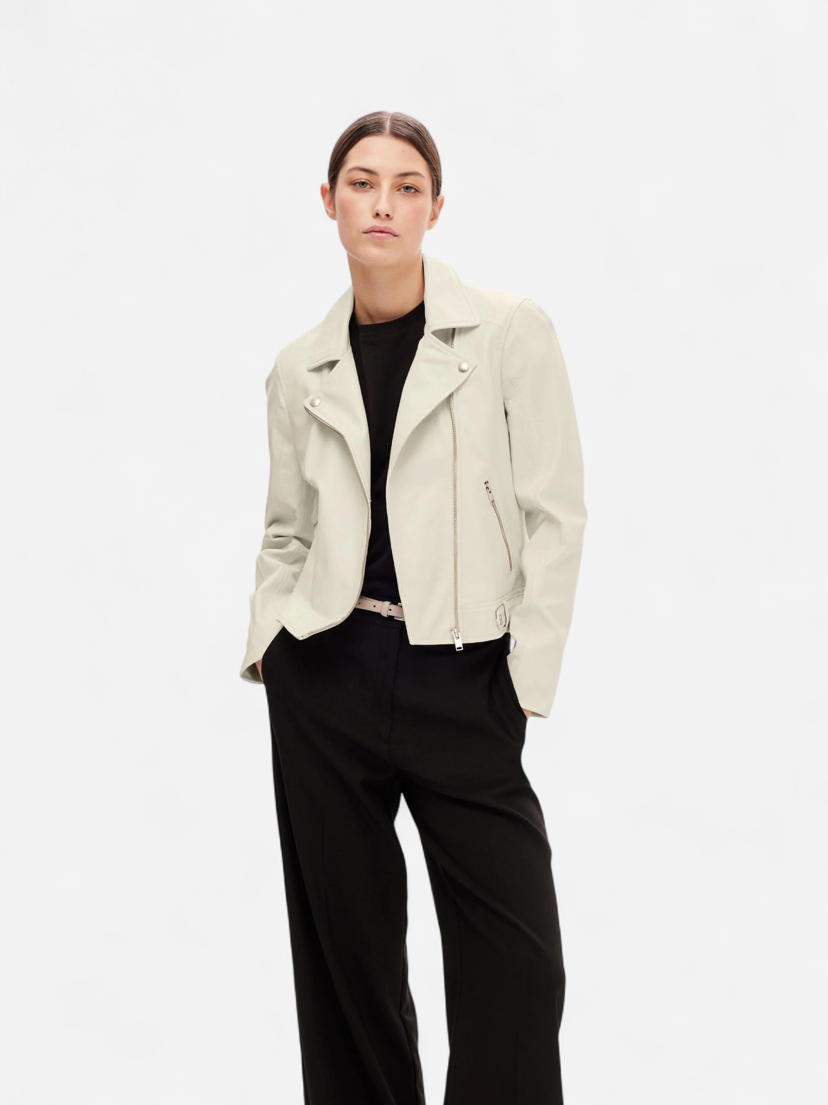 Selected Femme Naisten Nahkatakki, Katie Leather Jacket Luonnonvalkoinen - Kekäle.fi