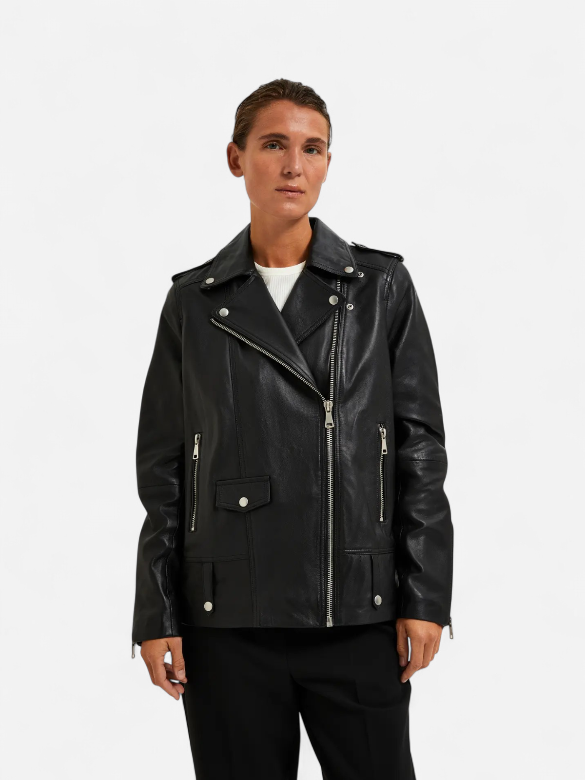 Selected Femme Naisten Nahkatakki, SLFMADISON LEATHER JACKET NOOS Black - Kekäle.fi