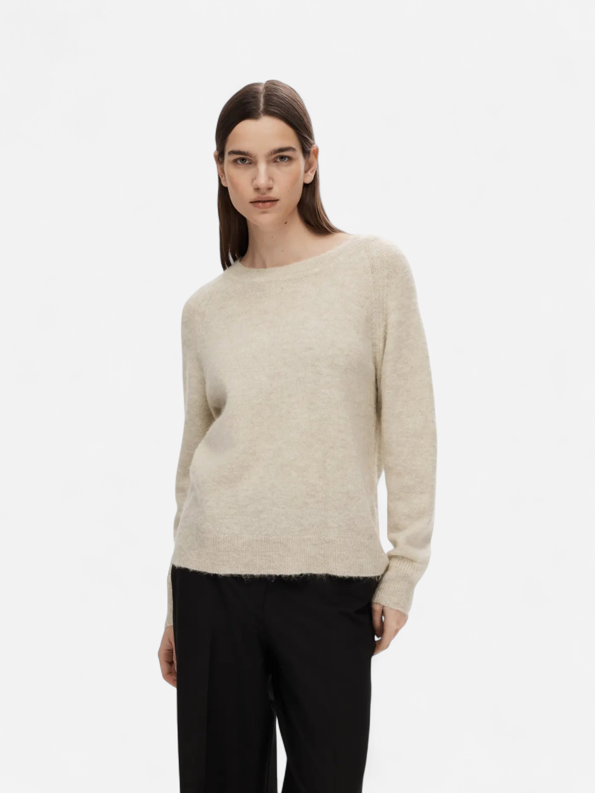 Selected Femme Naisten Neulepaita, Lulu LS Knit O-Neck Birch Melange - Kekäle.fi