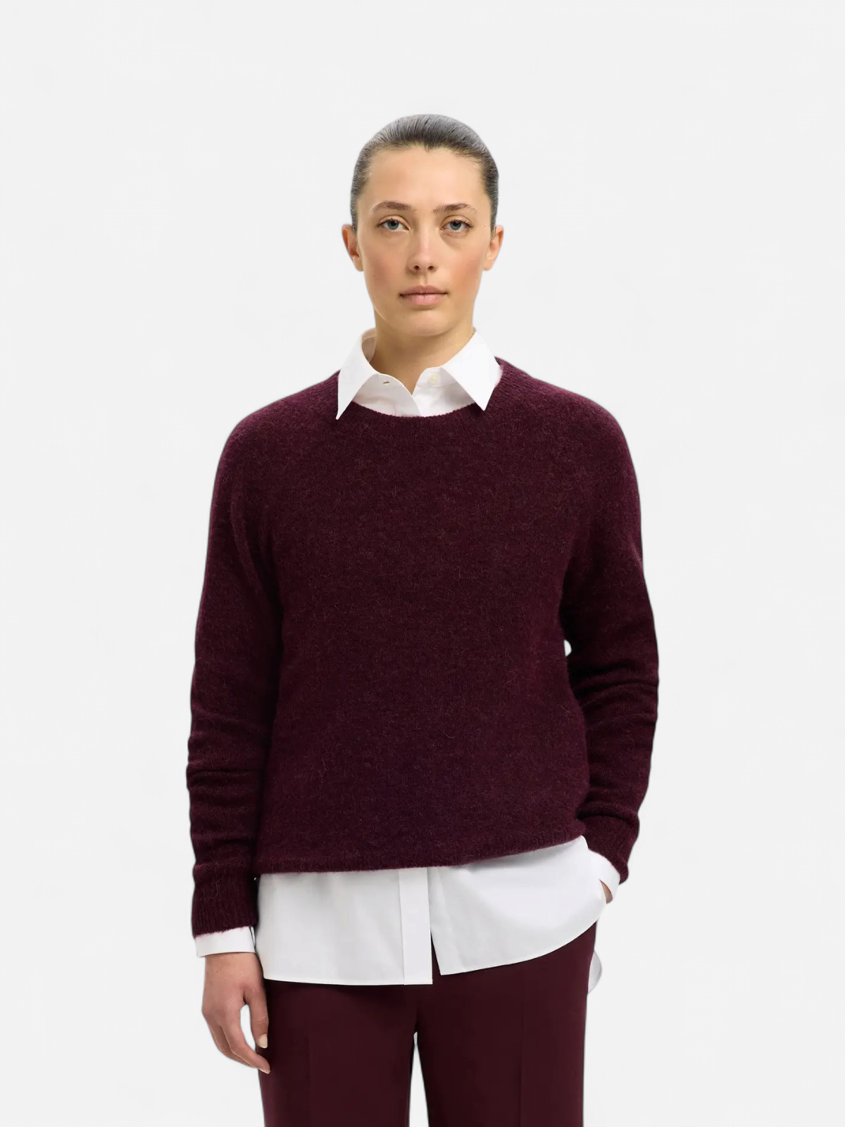 Selected Femme Naisten Neulepaita, Lulu LS Knit O-Neck Fig Melange - Kekäle.fi