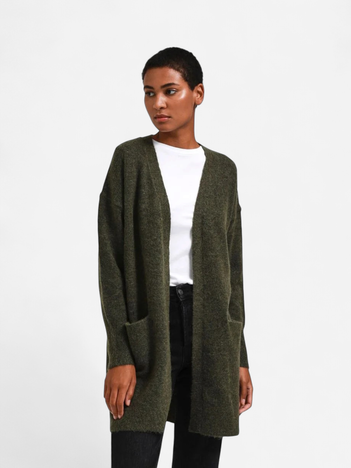Selected Femme Naisten Neuletakki Lulu New Knit Long Cardigan Armeijanvihreä - Kekäle.fi