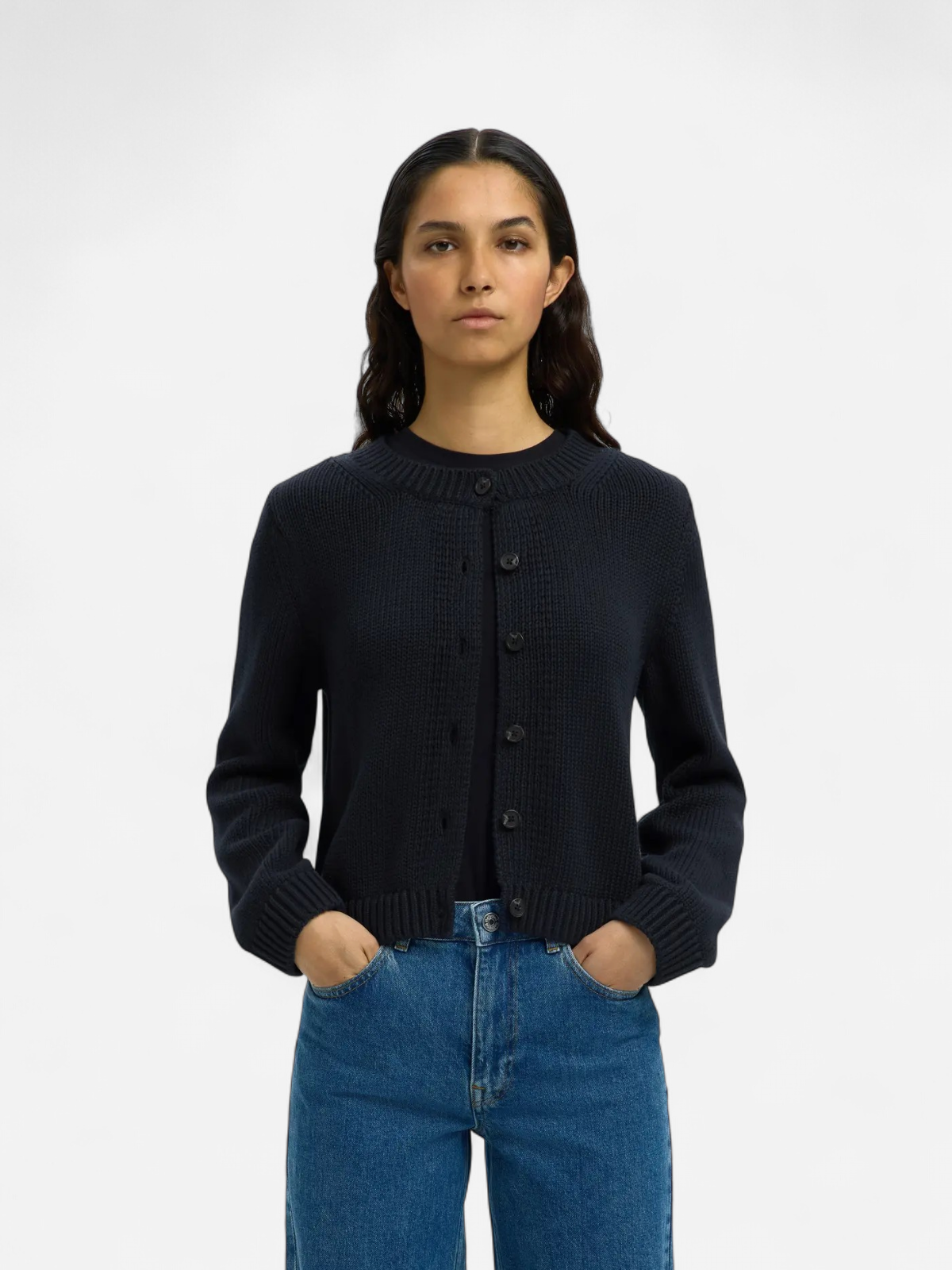 Selected Femme naisten neuletakki, SLFIVY LS KNIT O-NECK CARDIGAN NOOS Tummansininen - Kekäle.fi