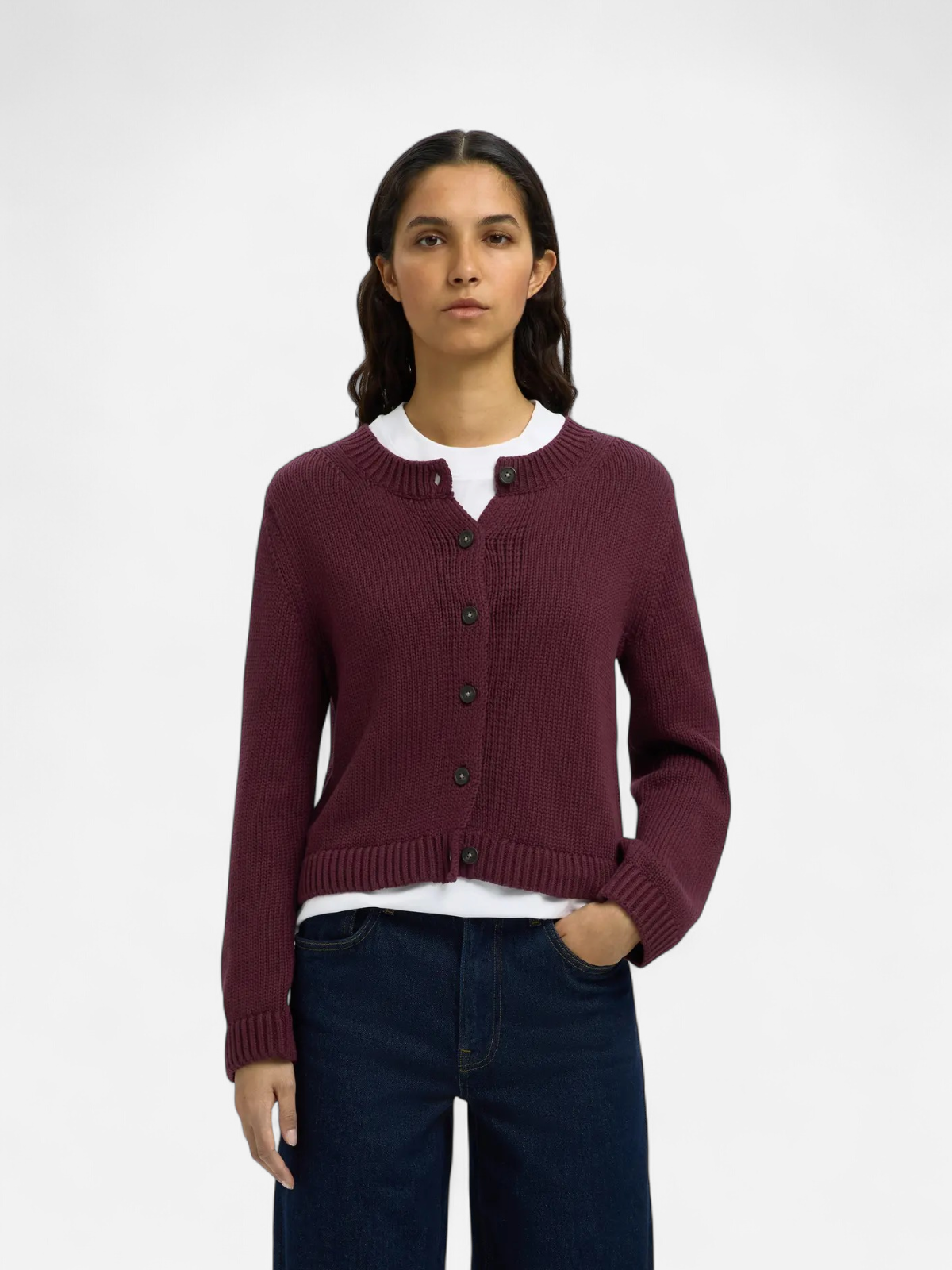 Selected Femme naisten neuletakki, SLFIVY LS KNIT O-NECK CARDIGAN NOOS Viininpunainen - Kekäle.fi