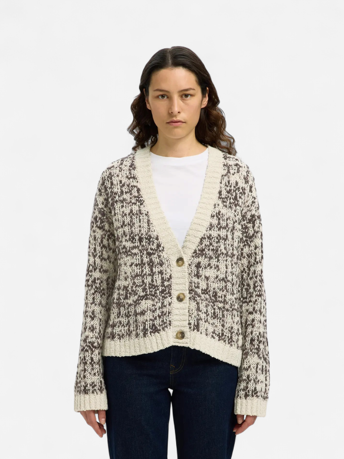 Selected Femme naisten neuletakki, SLFLINDSAY LS KNIT V-NECK CARDIGAN Birch Delicioso - Kekäle.fi
