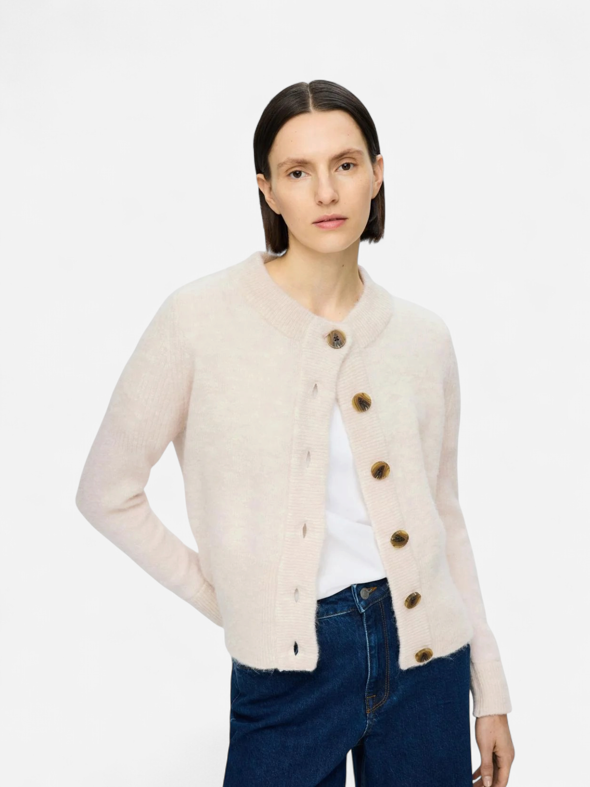 Selected Femme naisten neuletakki, SLFSIA RAS LS KNIT CARDIGAN Luonnonvalkoinen - Kekäle.fi