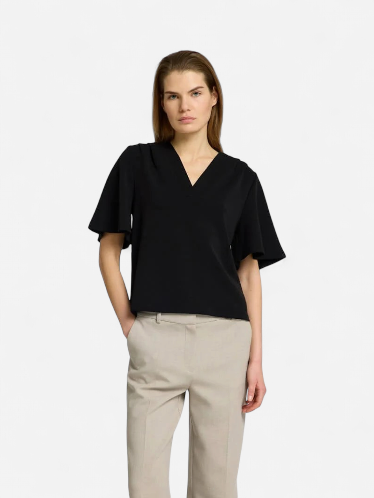 Selected Femme naisten paita, SLFTENNY SS V-NECK TOP Musta - Kekäle.fi