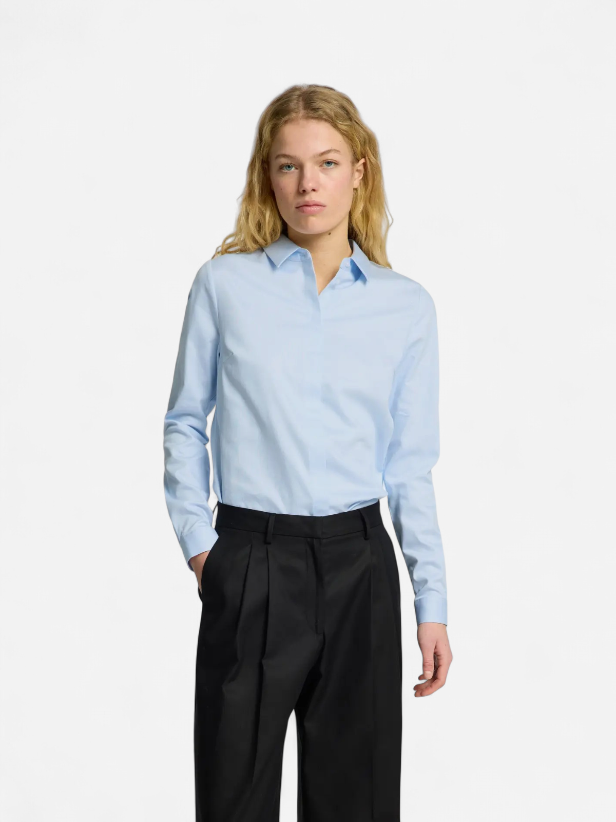 Selected Femme naisten paitapusero, SLFROMIE LS FITTED SHIRT Light Blue - Kekäle.fi