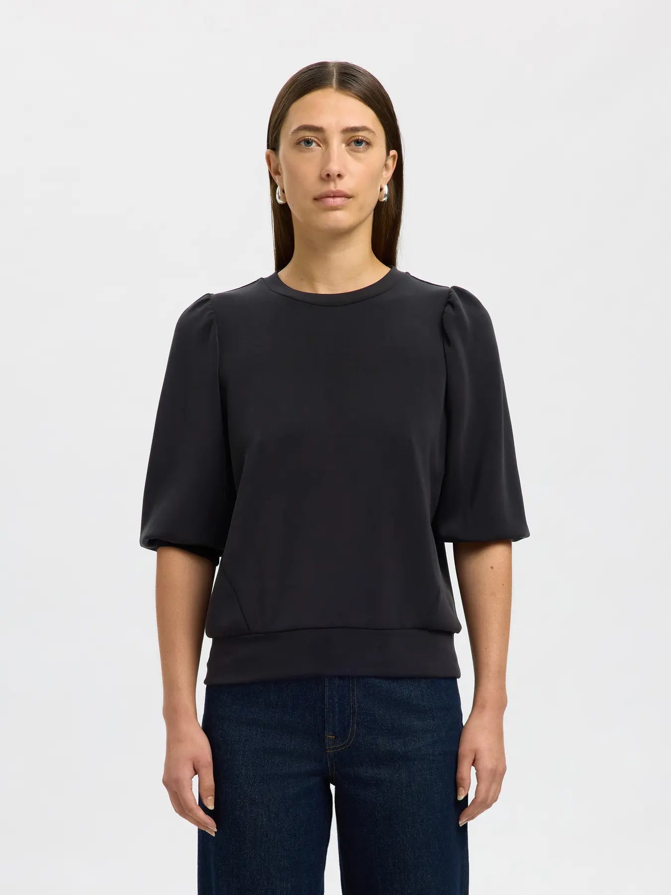 selected-femme-naisten-pusero-slftenny-3-4-sweat-top-noos-black-1