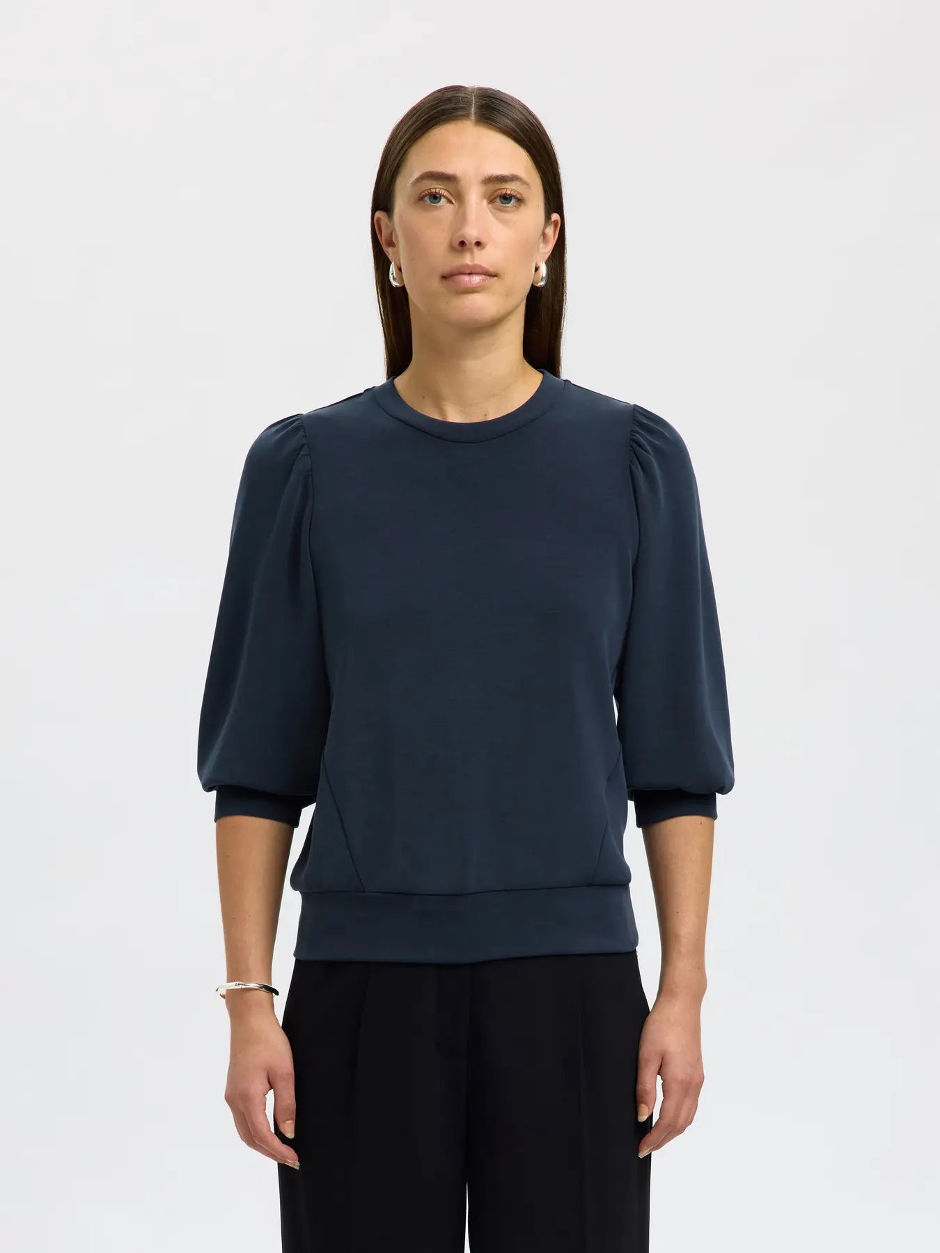 selected-femme-naisten-pusero-slftenny-3-4-sweat-top-noos-dark-sapphire-1