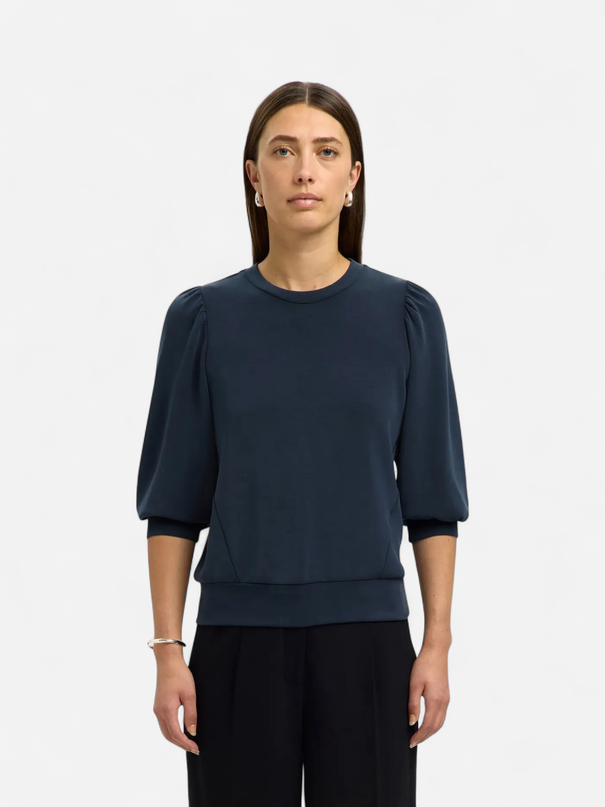 Selected Femme Naisten Pusero, SLFTENNY 3/4 SWEAT TOP NOOS Dark Sapphire - Kekäle.fi