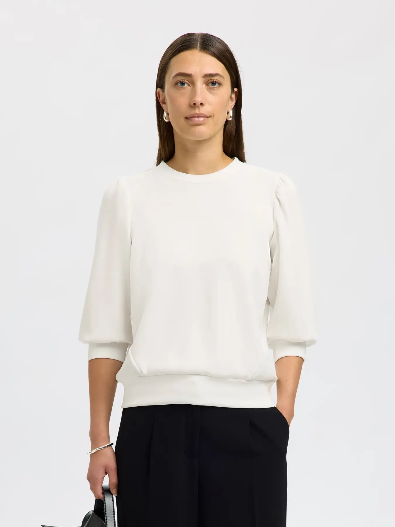 selected-femme-naisten-pusero-slftenny-3-4-sweat-top-noos-snow-white-1