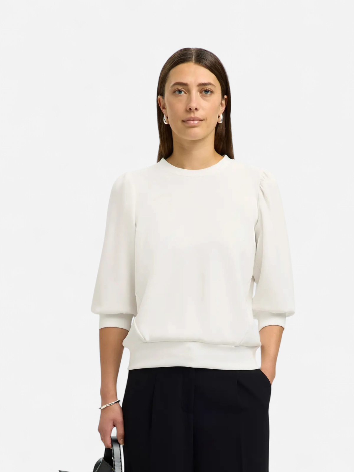 Selected Femme Naisten Pusero, SLFTENNY 3/4 SWEAT TOP NOOS Snow White - Kekäle.fi