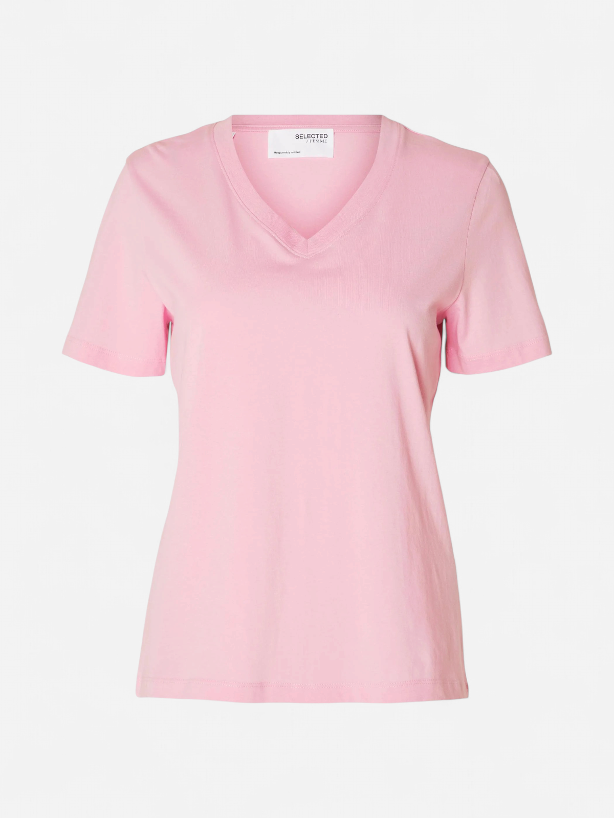 Selected Femme Naisten T-paita SLFESSENTIAL SS V-NECK TEE NOOS Vaaleanpunainen - Kekäle.fi