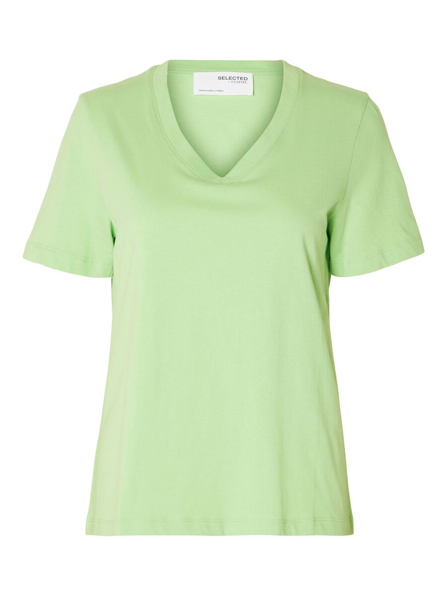 selected-femme-naisten-t-paita-slfessential-ss-v-neck-tee-noos-vihrea-1