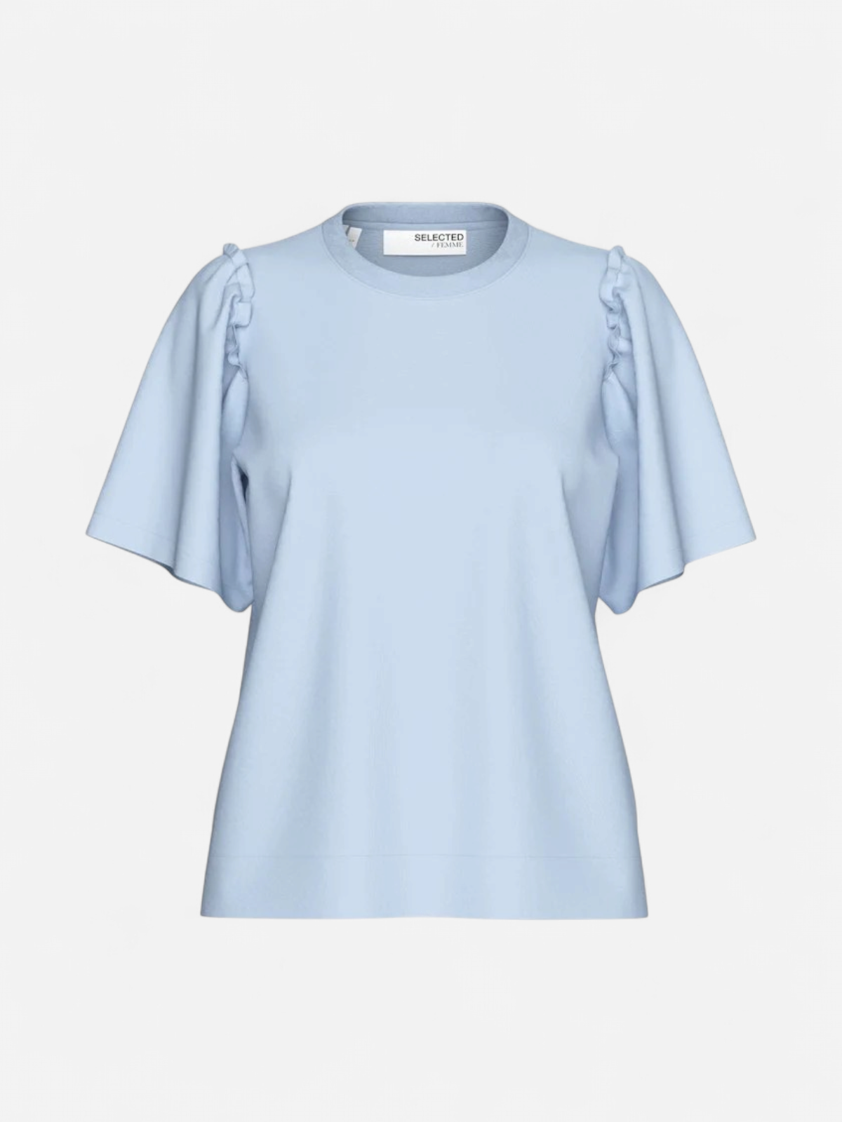 Selected Femme Naisten T-Paita, SLFPENELOPE 2/4 RUFFLE TEE Vaaleansininen - Kekäle.fi