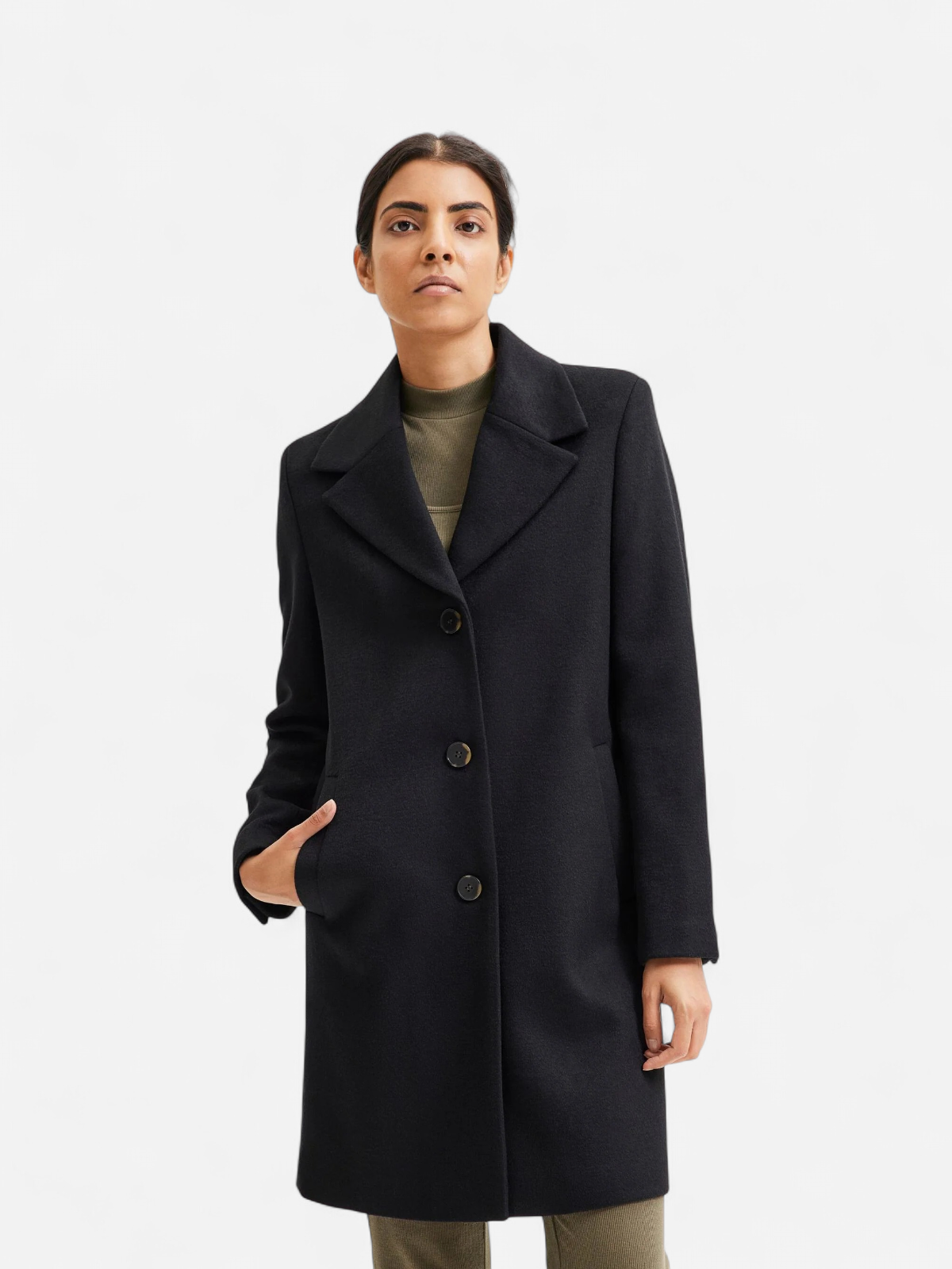 Selected Femme Naisten Villakangastakki, SLFNEW SASJA WOOL COAT NOOS Musta - Kekäle.fi