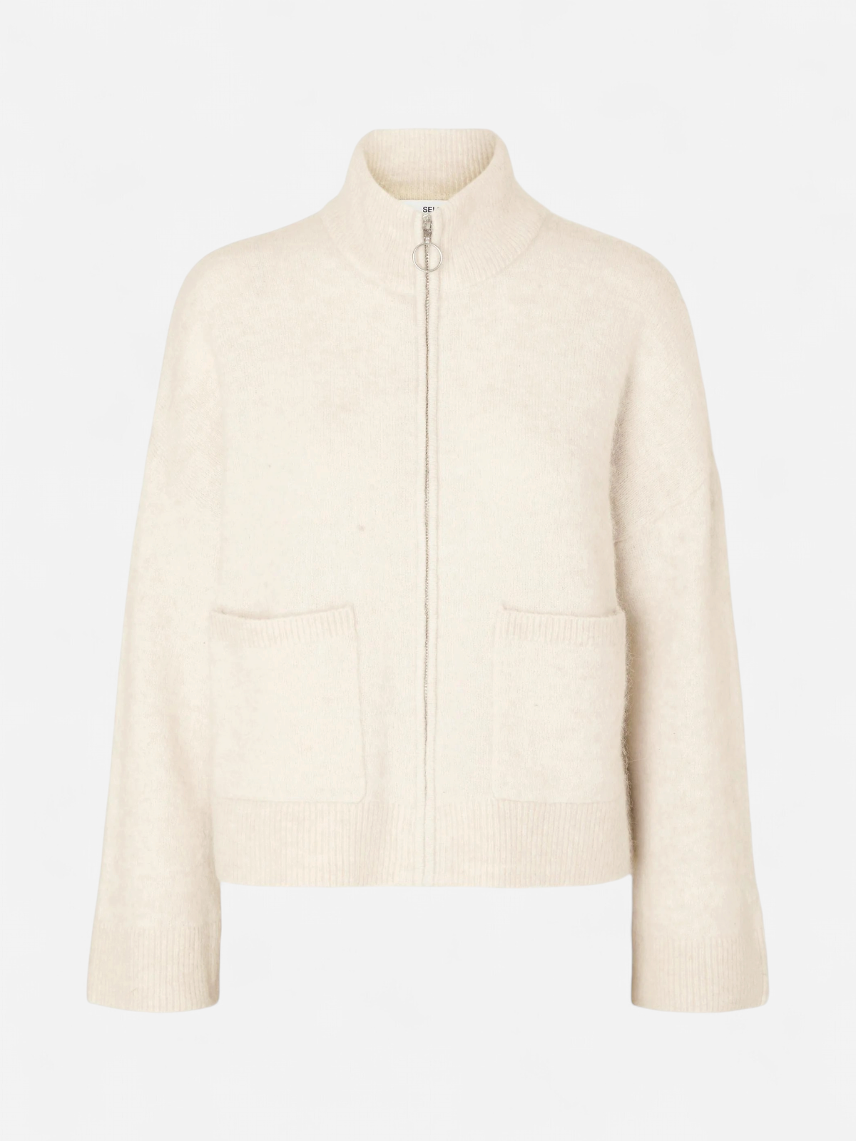 Selected Femme neuletakki, SLFSIA RAS LS KNIT ZIPPER CARDIGAN Luonnonvalkoinen - Kekäle.fi