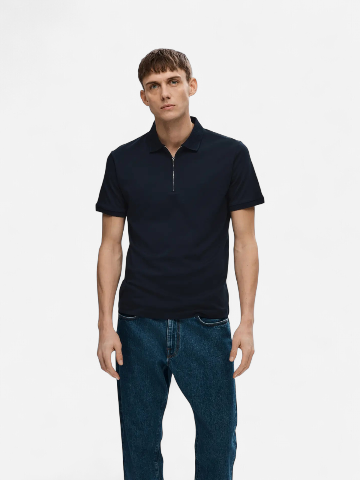 Selected Homme Fave Zip Polo Sky Captain - Kekäle.fi
