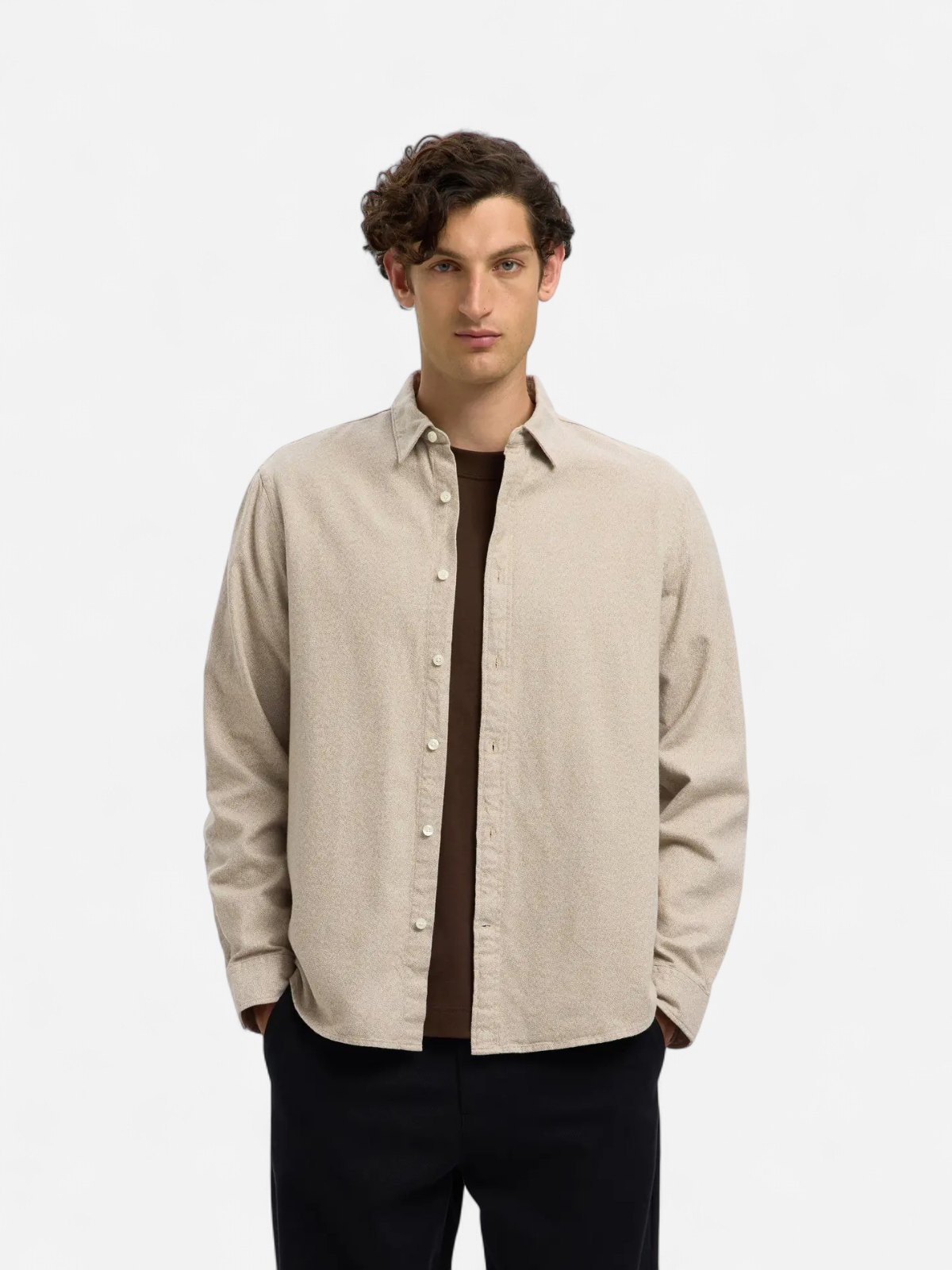 Selected miesten kauluspaita, REG NOAH BRUSHED TWIST SHIRT Egret Twisted Chinchilla - Kekäle.fi