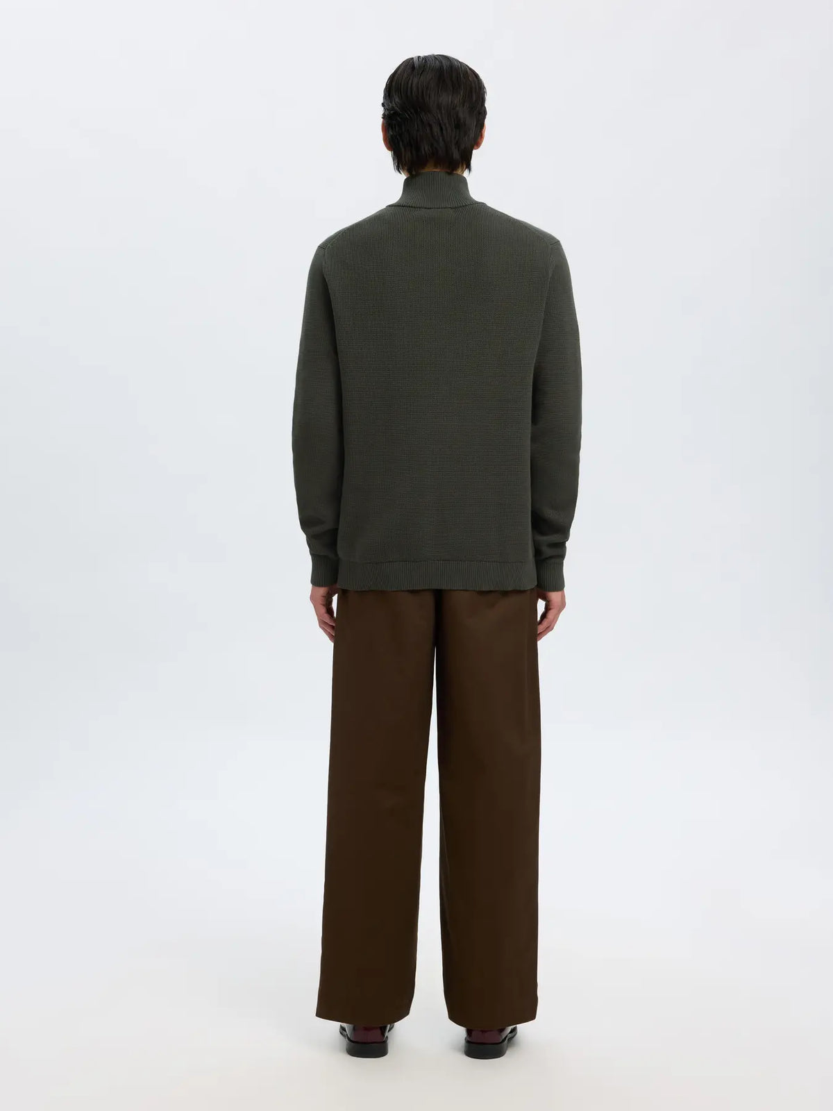 selected-miesten-neulepusero-dane-ls-knit-structure-half-zip-deep-forest-2