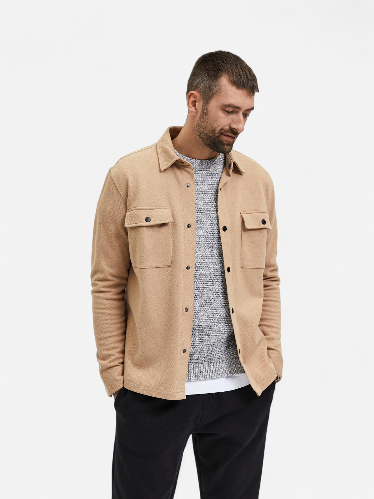 Selected Miesten Paitatakki Jackie Sweat Jacket Vaalea Beige - Kekäle.fi