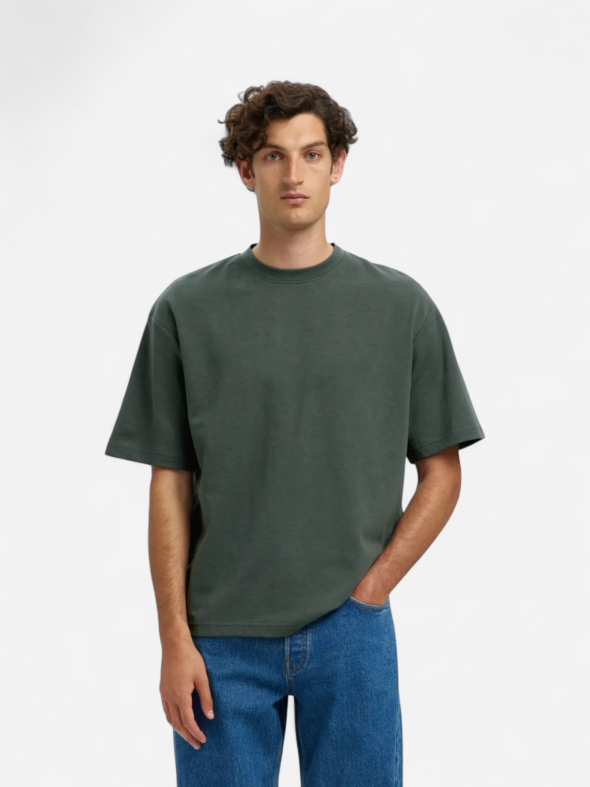 Selected miesten t-paita, LOOSE OSCAR SS O-NECK Deep Forest - Kekäle.fi