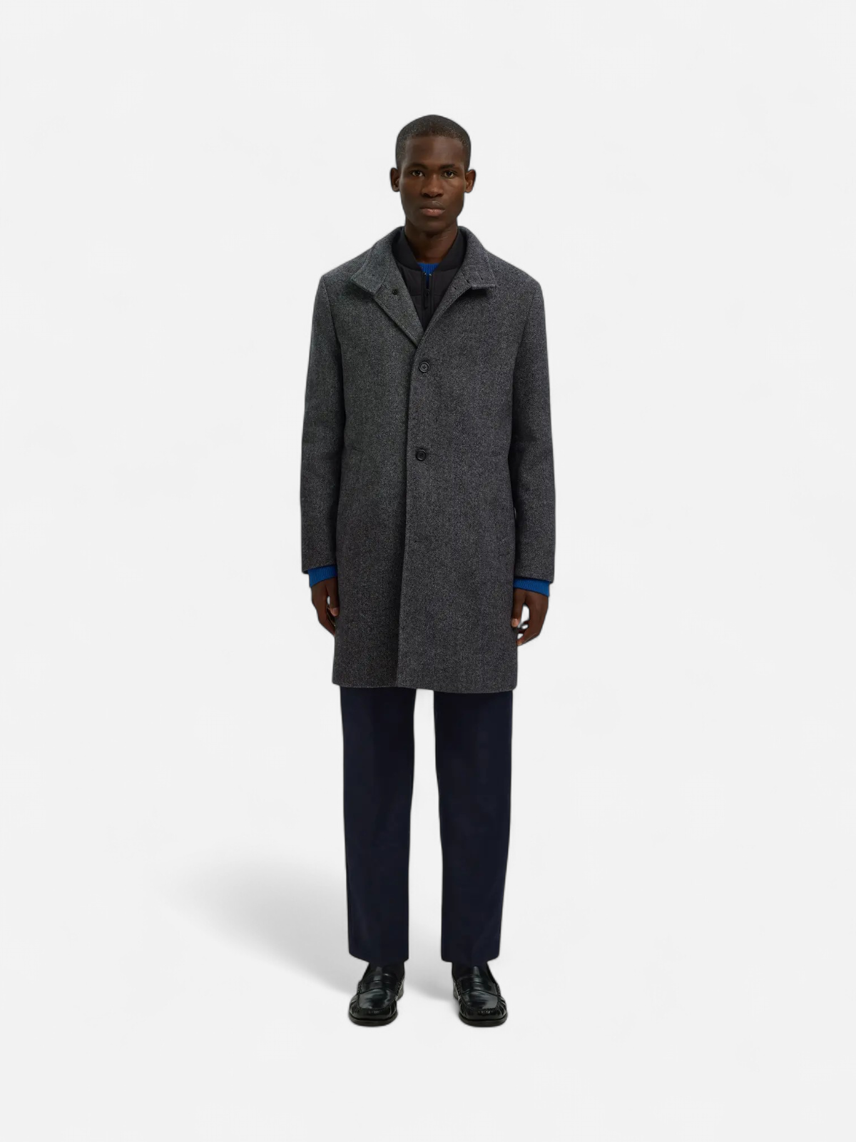 Selected miesten villakangastakki SLHRAINAR Wool Blend Coat, tummaharmaa kuosillinen - Kekäle.fi