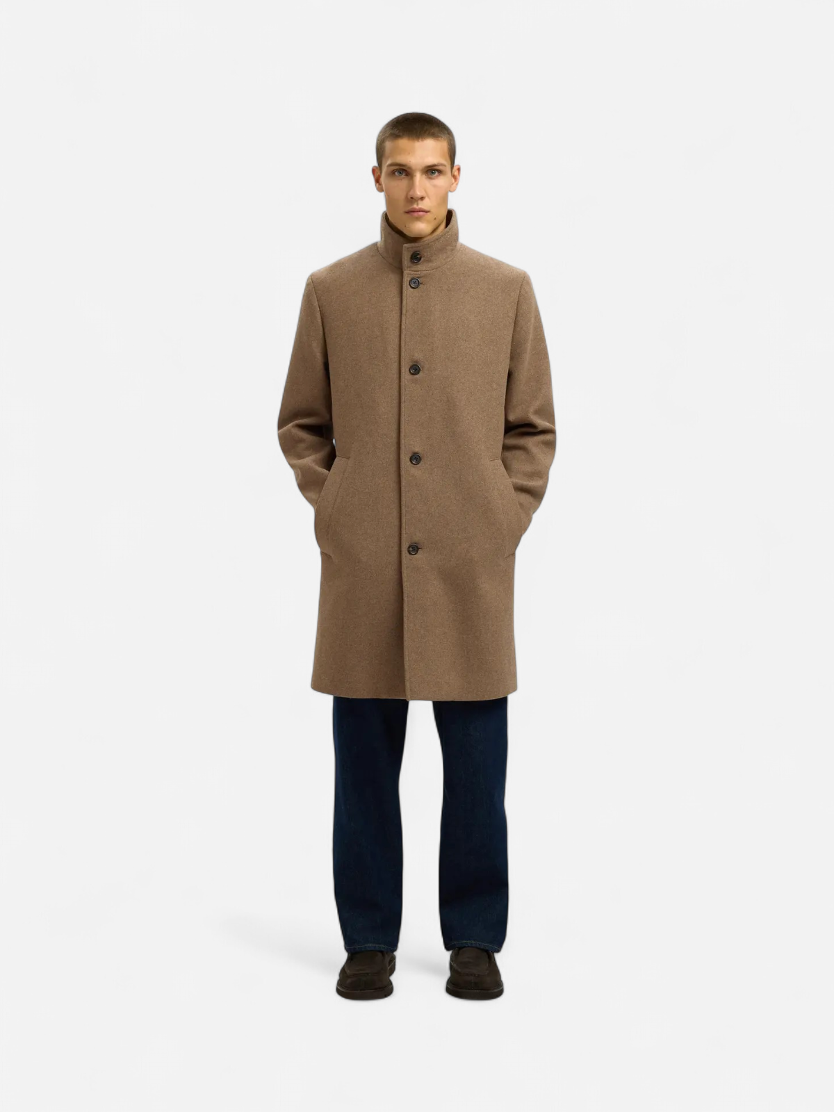 Selected miesten villakangastakki SLHRAINAR Wool Blend Coat, Fallen Rock - Kekäle.fi