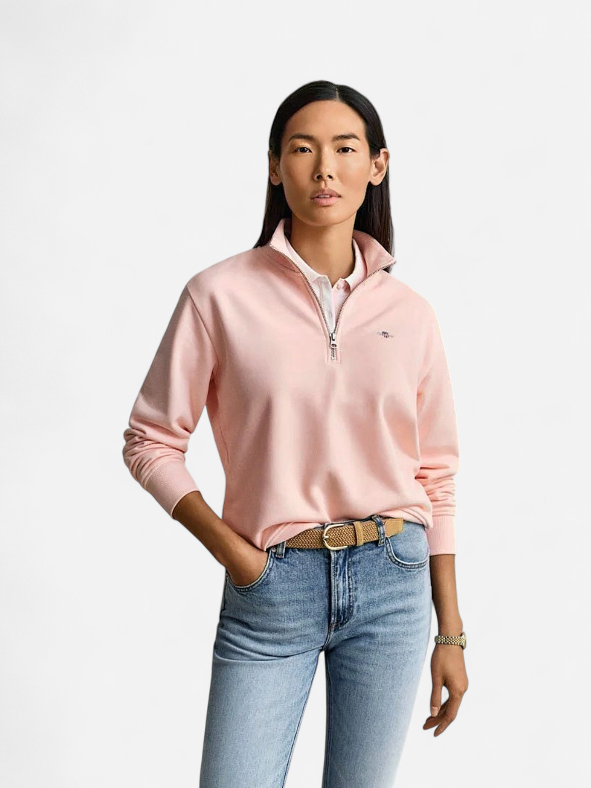 Gant naisten collegepaita Shield Half-zip, vaaleanpunainen - Kekäle.fi
