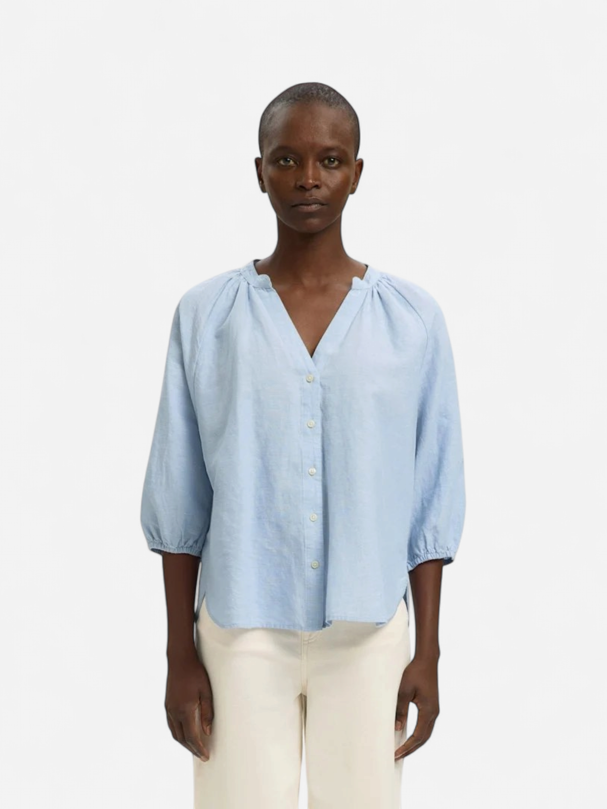 Selected Femme naisten pusero SLFCleo-Alberta Linen Blend Shirt, vaaleansininen - Kekäle.fi