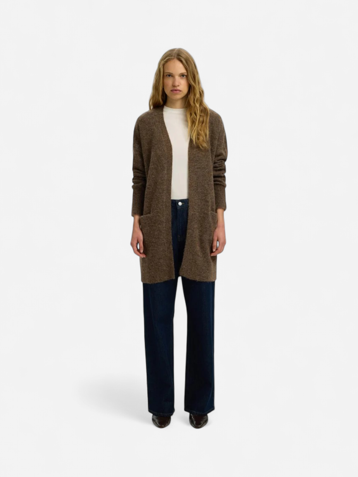 SLFLULU NEW LS KNIT LONG CARDIGAN B NOOS BROWN - Kekäle.fi