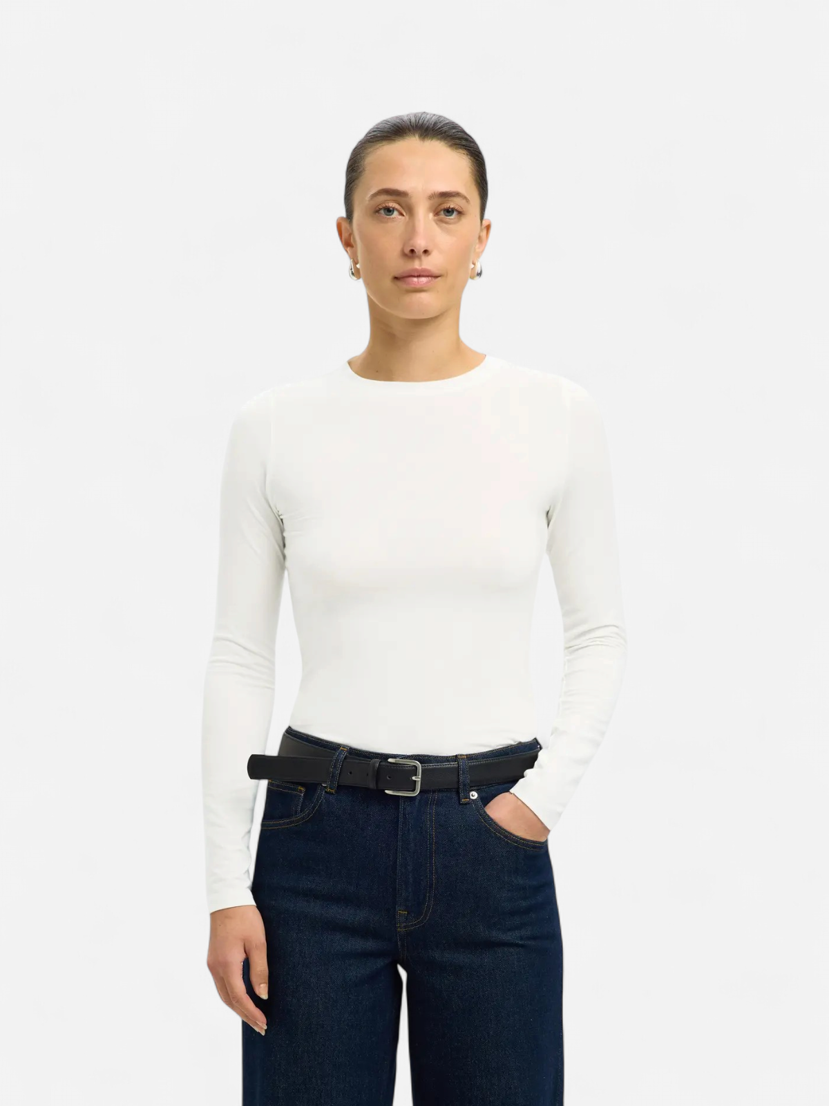 Selected Femme naisten paita SLFMANJA LS O-NECK NOOS, Snow White - Kekäle.fi
