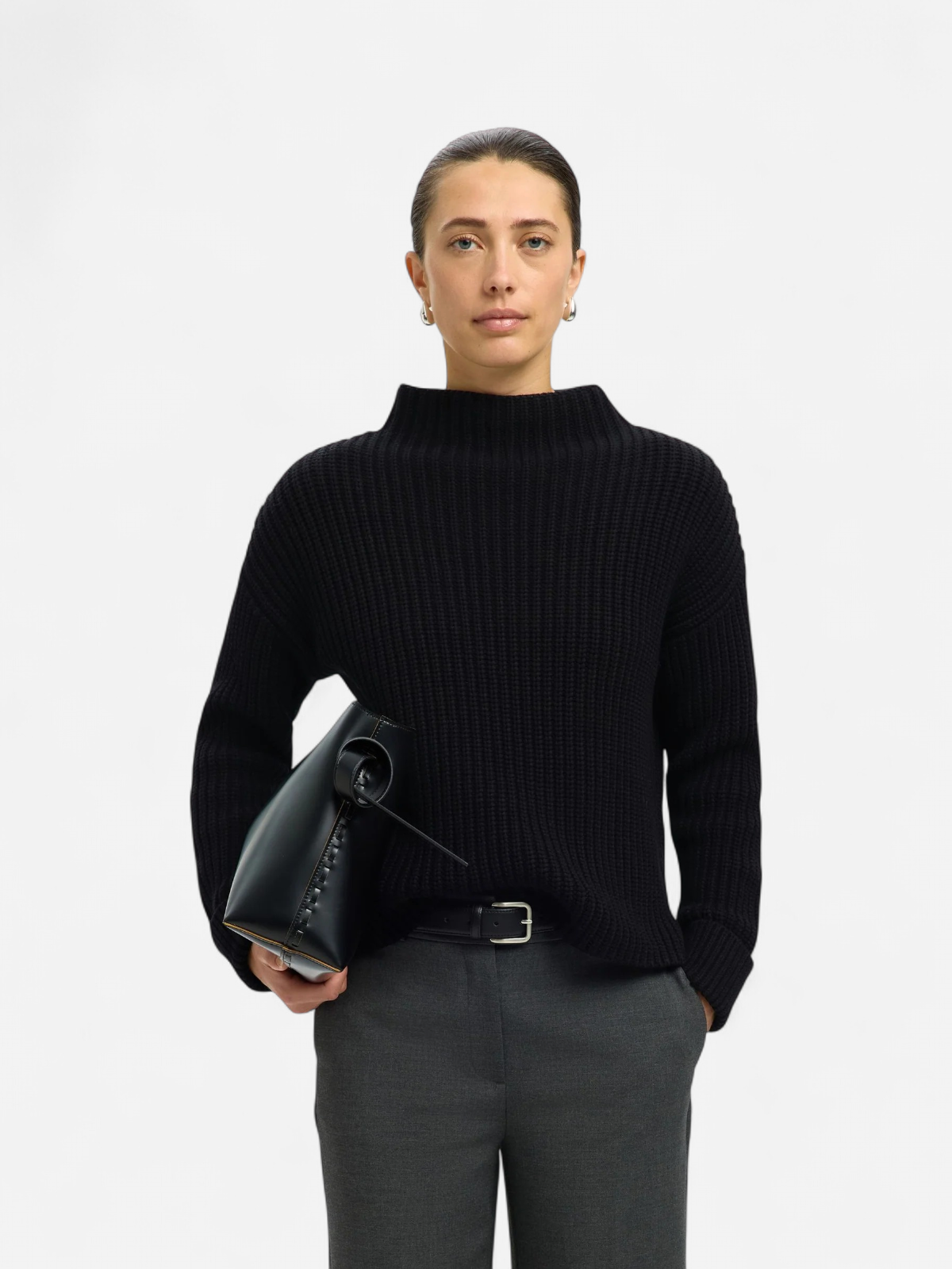 Selected Femme naisten neulepusero SLFSELMA SUS LS KNIT PULLOVER NOOS, musta - Kekäle.fi
