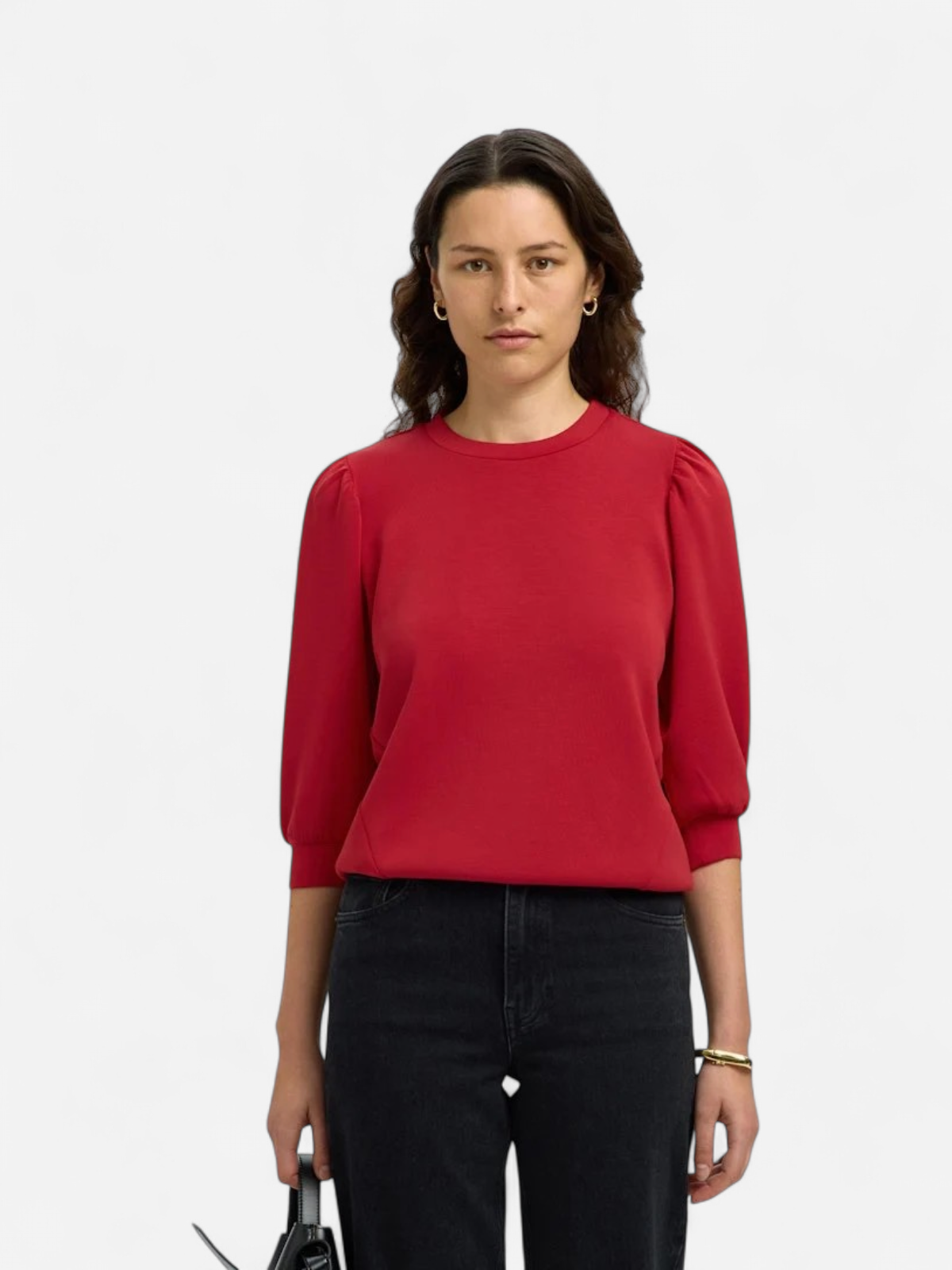Selected Femme naisten collegepaita SLFTENNY 3/4 SWEAT TOP NOOS, Equestrian Red - Kekäle.fi