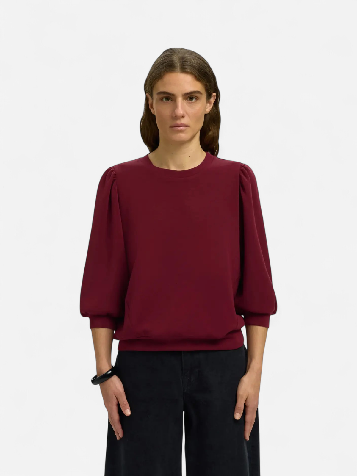 Selected Femme Naisten Pusero SLFTENNY 3/4 SWEAT TOP NOOS, Tawny Port - Kekäle.fi